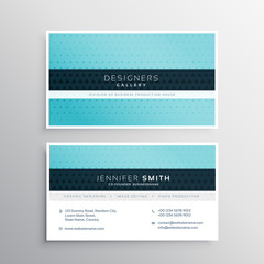 blue company business card with small triangle shapes