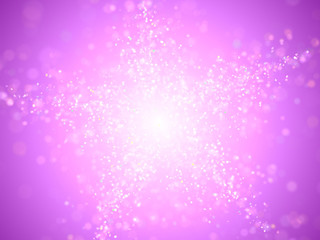 twinkling glitter in shades of pink, white and blue forming a star in front of a purple background 