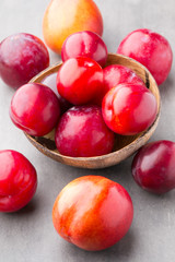 Fresh fruit on the gray background.