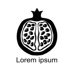 Pomegranate fruit slice with seeds, logo