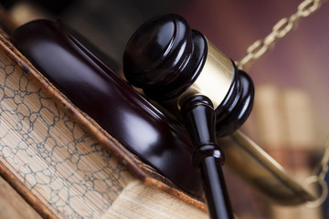 Law wooden gavel barrister, justice concept, legal system