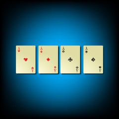 Four aces. Playing cards isolated on blue background.