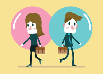 Business people in comfort zone balloon. Egoism, relationship. flat design vector 