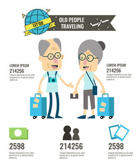  Elderly travel and tourism infographic. flat character design. vector