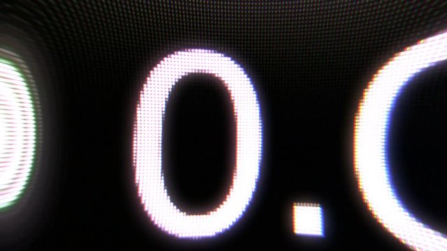 A 15 second clip of a warped timer starting from 00.0 to 30.0 seconds. Double time. HD 1080.