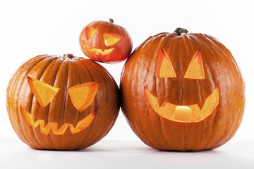 Halloween pumpkins on white