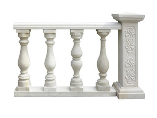 Classic stone balustrade with column isolated over white
