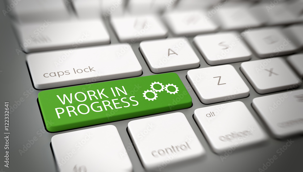 Aufkleber green work in progress button on keyboard