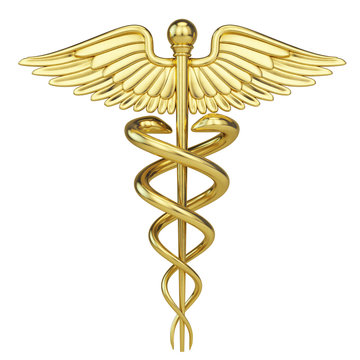 Gold Caduceus - medical symbol with isolated on white
