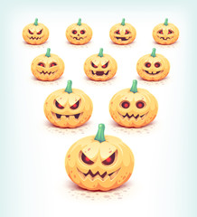 Carved Halloween pumpkins set isolated on white.