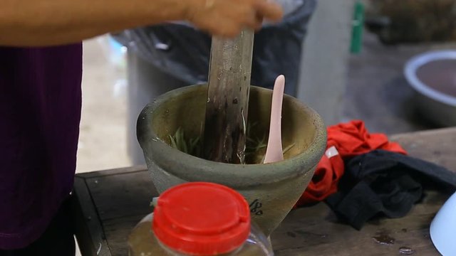 Thai people cooking Green Papaya Salad Recipe or Som Tum