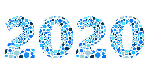 2020 Happy New Year bubble vector, blue isolated symbol