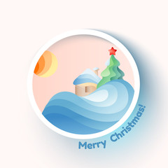 Winter house with fur tree icon