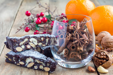 Panforte italian christmas dessert with nuts and candied fruits