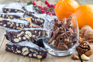 Panforte italian christmas dessert with nuts and candied fruits