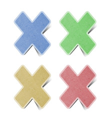 Obraz premium Plus sign recycled paper stick on white background