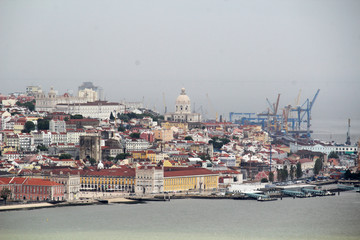 View from the observing point near The Christ the King statue on Lisbon and Tejo River 