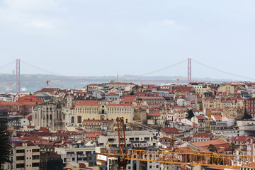 Obraz premium Lisbon Historical City and 25th of April Bridge Panorama, Portugal 