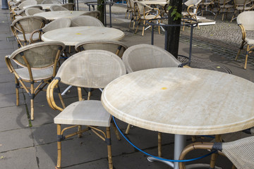 Fototapeta na wymiar Empty coffee terrace with tables and chairs