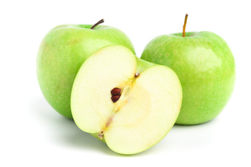 Green apple fruit on white background