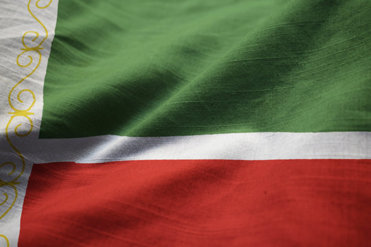 Closeup of Ruffled Chechen Republic Flag, Chechen Republic Flag