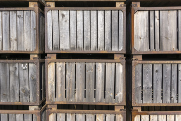 Wooden boxes stacked and orderly transportation of fruits