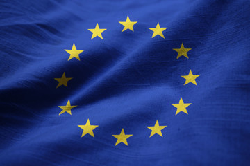 Closeup of Ruffled European Union Flag, European Union Flag Blow