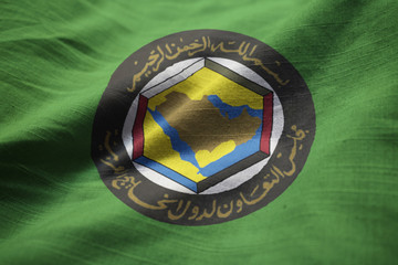 Closeup of Ruffled Gulf Cooperation Council Flag, GCC Flag Blowi