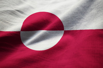 Closeup of Ruffled Greenland Flag, Greenland Flag Blowing in Win