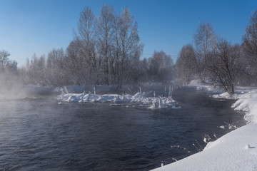winter forest river snow water