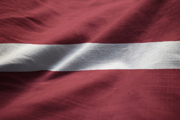 Closeup of Ruffled Latvia Flag, Latvia Flag Blowing in Wind - obrazy, fototapety, plakaty