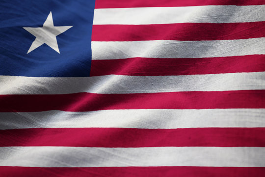 Closeup of Ruffled Liberia Flag, Liberia Flag Blowing in Wind