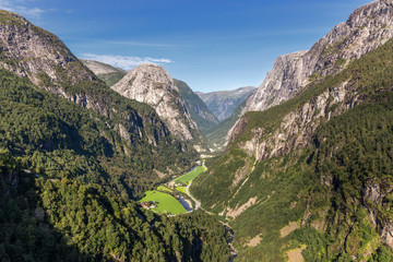 Fototapeta na wymiar Naeroydalen valley view from Staleheim viewpoint, Norway