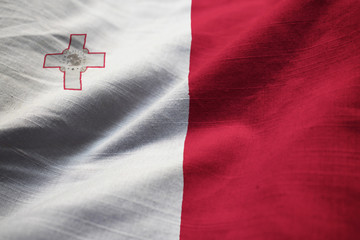 Closeup of Ruffled Malta Flag, Malta Flag Blowing in Wind