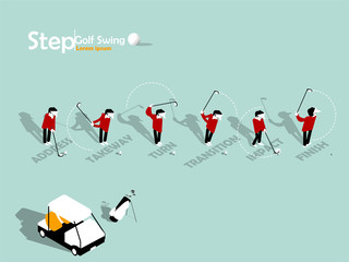 beautiful info graphic isometric design of the step of golf swing with copy space, golf swing info graphic design concept
