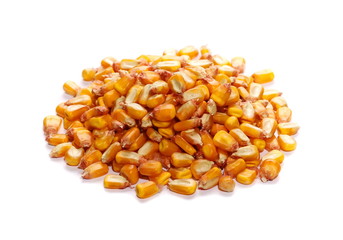 Pile corn grains isolated on white background