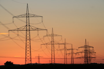 Power tower during sunset