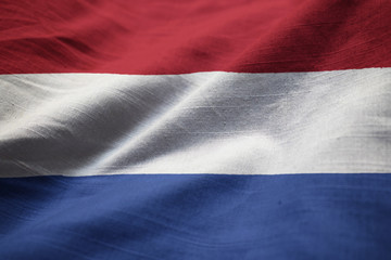 Closeup of Ruffled Netherlands Flag, Netherlands Flag Blowing in