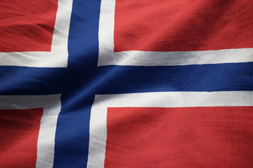 Closeup of Ruffled Norway Flag, Norway Flag Blowing in Wind