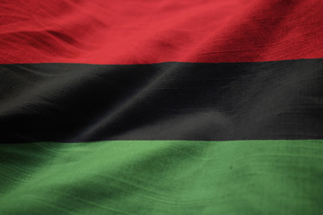 Closeup of Ruffled Pan African Flag, Pan African Flag Blowing in