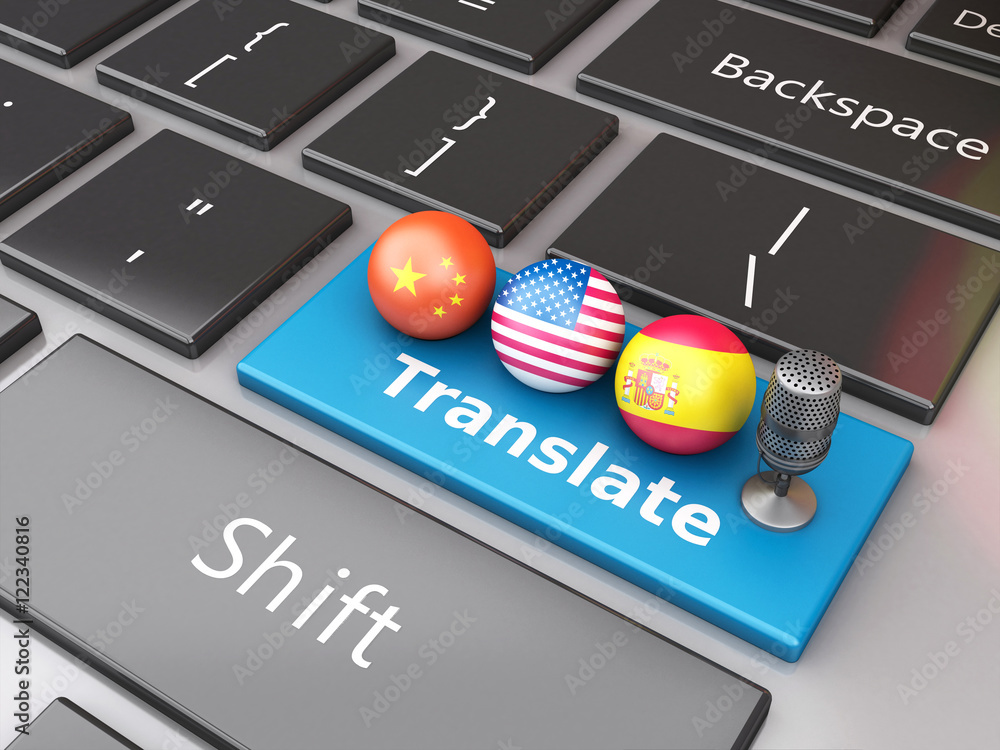 Poster 3d translate foreign languages on computer keyboard