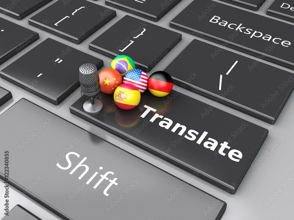 Poster 3d translate foreign languages on computer keyboard