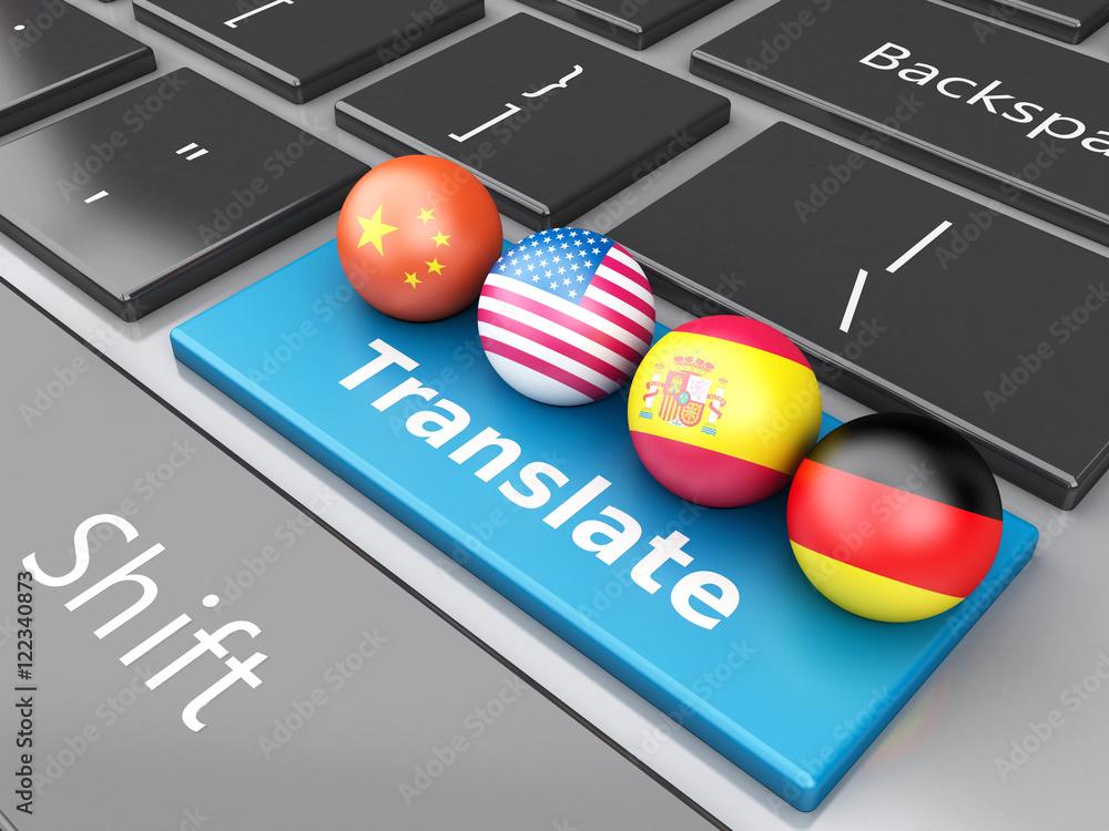 Poster 3d translate foreign languages on computer keyboard
