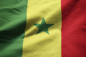 Closeup of Ruffled Senegal Flag, Senegal Flag Blowing in Wind