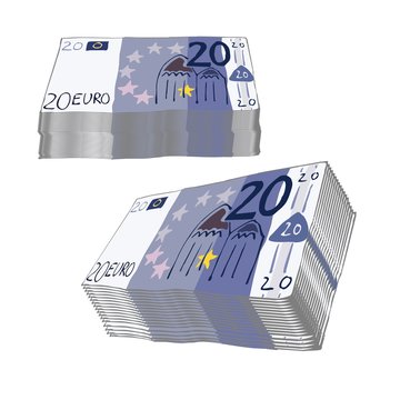 20 Euro Geldstapel - 20 Euroscheine gestapelt - gezeichnet handgemalt - Illustration Vektor freigestellt