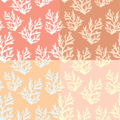 Set of coral seamless pattern.