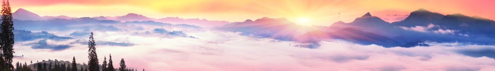 Fototapeta premium Foggy sunrise in the Carpathian mountains