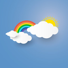 Cloud and Rainbow in the Blue sky with paper art stlye. vector i