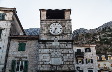 Fototapeta na wymiar Clock in Old Town Kotor