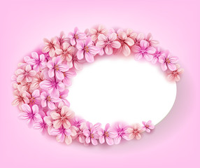 Fototapeta na wymiar Vector round floral blank with pink sakura flowers